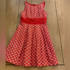 Tracy Reese Ablaze Fit & Flare Cumberbund Dress Orange Red Zipper Sleeveless 4